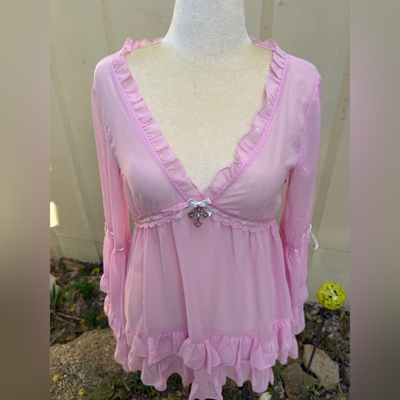 Sugar Thrillz Dolls Kill Real Divinity Mini Dress Pink Babydoll Ruffle Kawaii - Picture 2 of 7